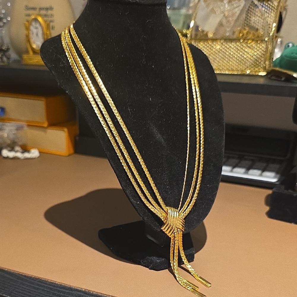Source Unknown Gold Multi-Strand Knot Necklace - … - image 2